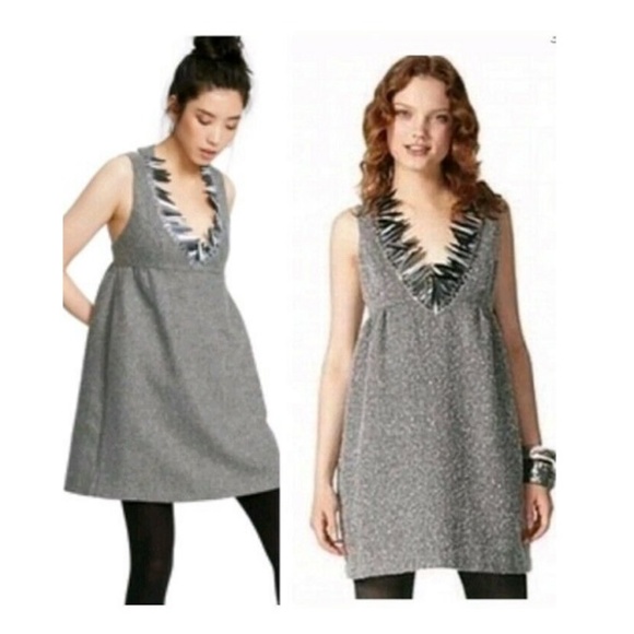 Anna Sui Gray Dress with Black and White Accents *POCKETS* - Picture 2 of 8